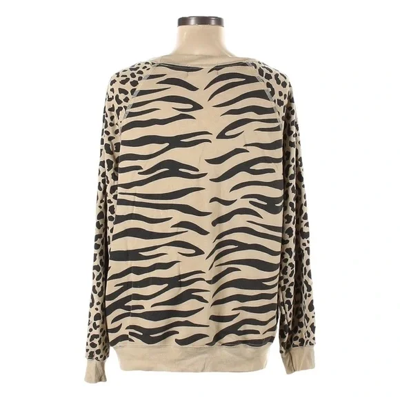 Wildfox L French Terry Oversized Sweatshirt Cozy Comfy Beige Animal Print - Picture 2 of 6